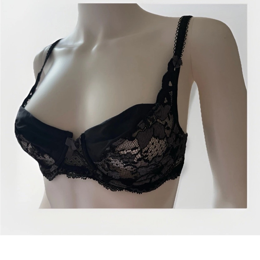 Simone Perele Black & Silver Gray Floral Lace Push Up Bra 34B